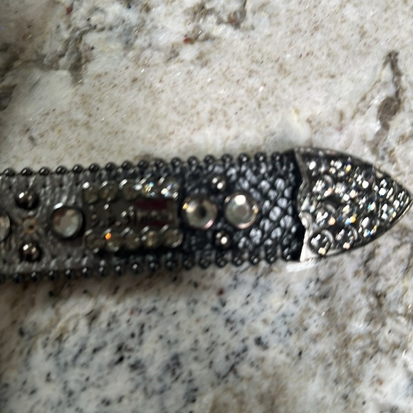 BB Simon Dark Silver/Gray Crystal Leather Belt - Picture 5 of 5
